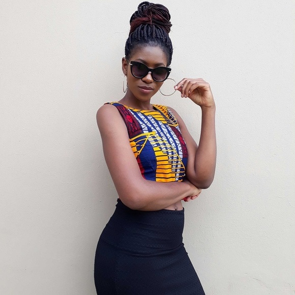 Beautiful Colorful African 2Pc Outfit Sleeveless Crop Top & Short W/ Pockets Set - Picture 4 of 12